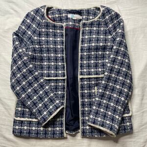 Boden Navy Blue White Ida Textured Tweed Jacket Blazer Sz 6 Women's